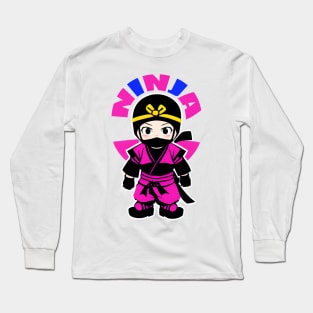 cute and happy baby girl ninja design graphic illustration by ironpalette Long Sleeve T-Shirt